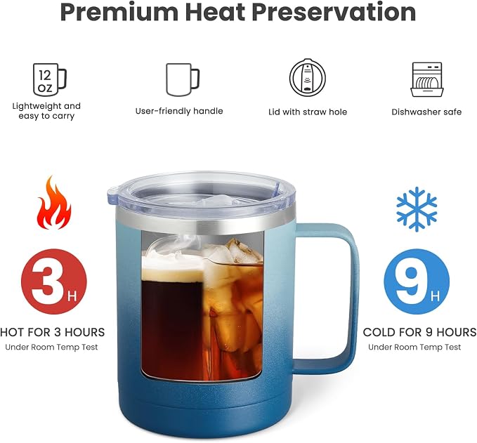 MEWAY 12oz Coffee Mug With Handle 2 Pack Bulk, Stainless Steel Insulated Travel - Image 2
