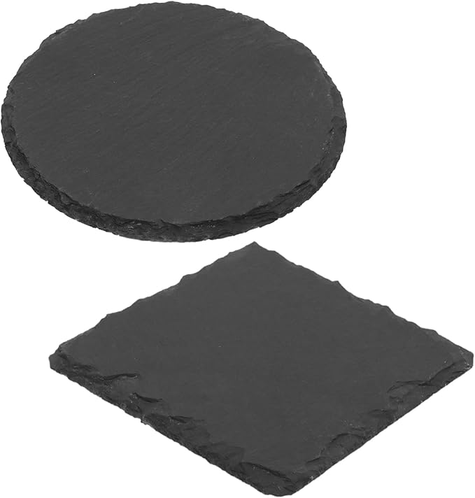 50 Pack 4 Inch Slate Coasters for Drinks, Black Stone Coasters with Anti-Scratch Bottom, Ideal for Home Decor, Bar, Housewarming Gifts, and Laser Engraving KUKLIPJIM
