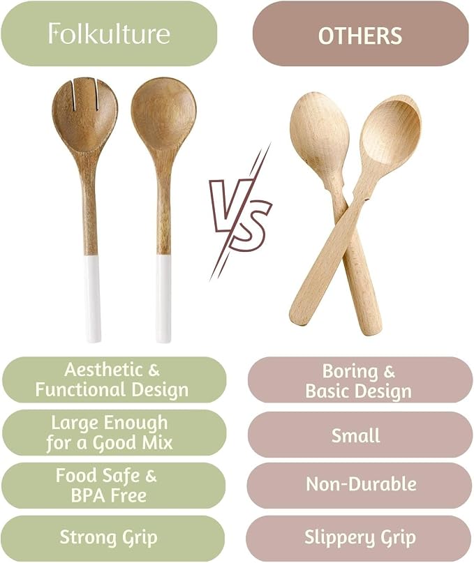 Folkulture Salad Servers or Salad Tongs | Set of 2 Serving Spoons in Kitchen - Image 6