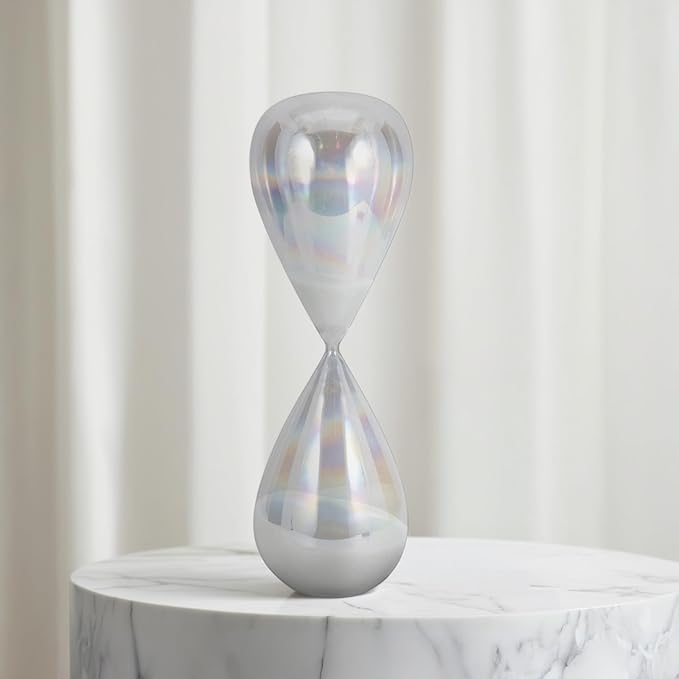 Cassandra Iridescent Hourglass Decorative Object – Small Glass Teardrop Silhouette Modern Home Decor – Shelf Display & Coffee Table Decor for Office & Living Room – 20", Frost