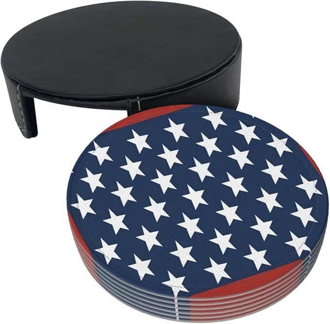 6 Pcs Independence Day 4th of July Patriotic American Flag Leather Coasters - Image 4