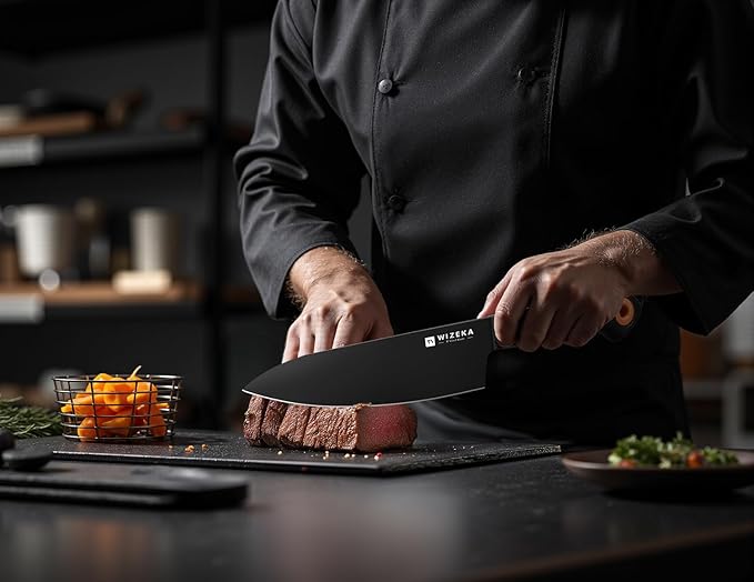WIZEKA Kitchen Knife Block Set: 15 Pieces Dishwasher Safe Knives Set for Kitchen, Ultra Sharp Black Knife Set With Sharpener, Non-Slip Handle, Anti-Rust Coating, Dark Vision Series
