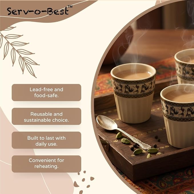 Handmade Ceramic Kulhad Tea Cups, 6 Piece Desi Chai Set | 5 Oz Clay Tea Cups - Image 5