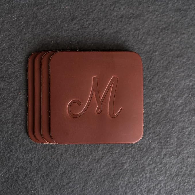 Ox & Pine Personalized Leather Coaster - Sold Individually or in Sets of 4 - Customize Inscription - 100% Full-Grain Leather – 4" Round or 4" Square (Square, Stone Natural, Set of 4 Coasters)