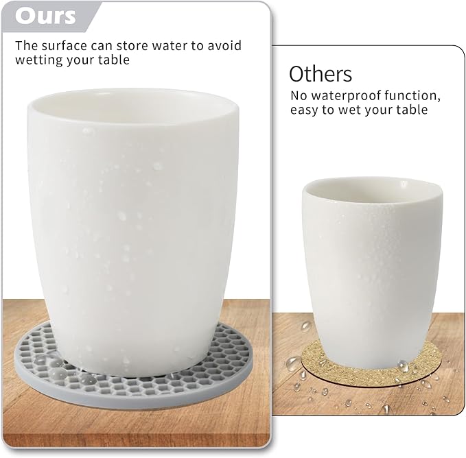 Silicone Coaster Set of 16 with Holder, Drinks Coasters, Suitable for Hot or Cold Cups, Anti-Slip, Non-Stick, Anti-Overflow Tabletop Protection and Decor (Gray, 16 Pcs)