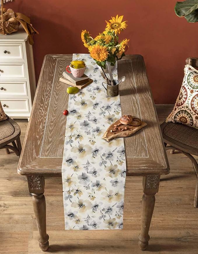Watercolor Flower Table Runners 72 Inches Long, Cotton Linen Fabric Table - Image 4