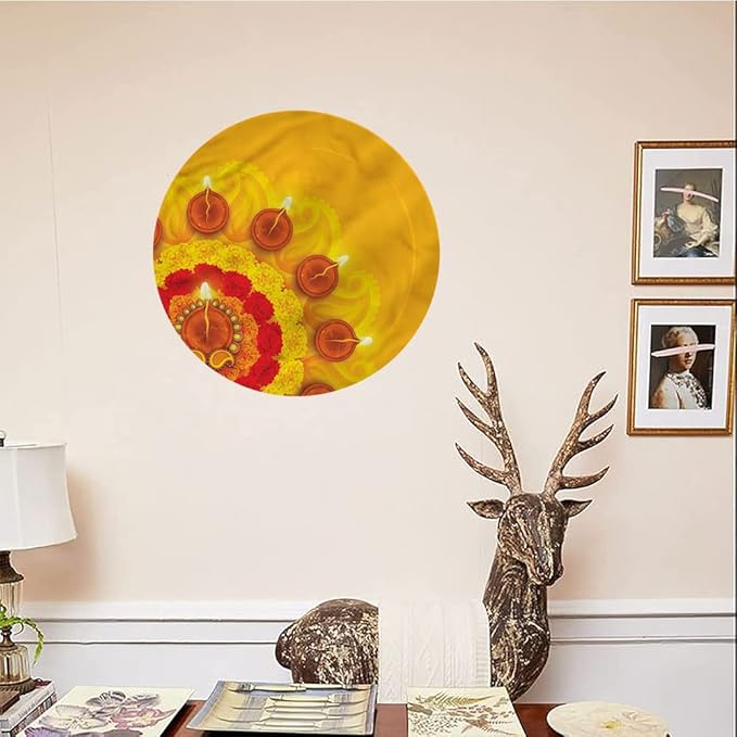 Ceramic Display Plate, Diwali Ceramic Hanging Decorative Plate, Flowers Diwali Festive, 8 Inch, Household Custom Ceramic Plate, Multicolor