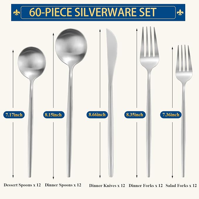 Silverware Set for 12, 60 Piece Flatware Set, Cutlery Tableware set Include - Image 2