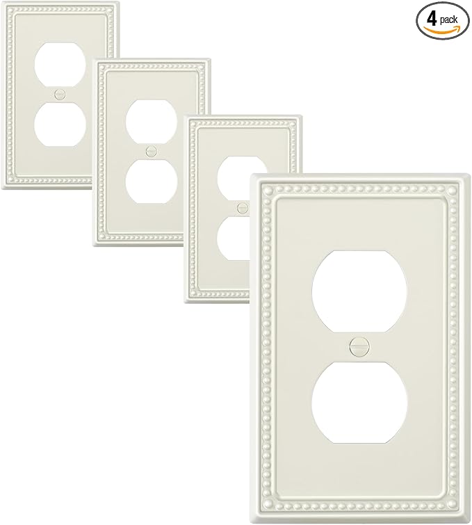 4-Pack Duplex Outlet Cover Plate, Light Almond Metal Wall Plates for Electrical Outlets, 1 Gang Receptacle Light Switch Cover, Pearls Decorative Switch Plates and Outlet Covers