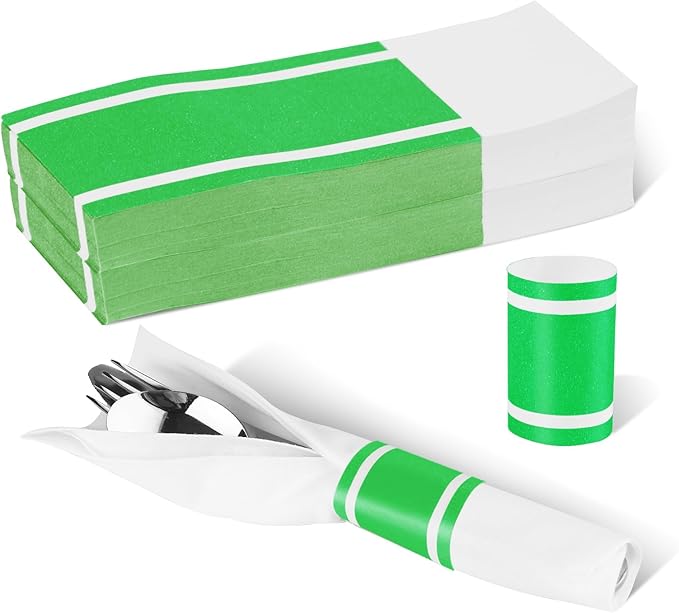 Germiwipe Paper Napkin Bands,Napkin Rings Self Adhesive,Silverware Wraps Bands - Perfect for Birthday Parties, Weddings, Family Reunion & Events (Classic Green -500 PCS)