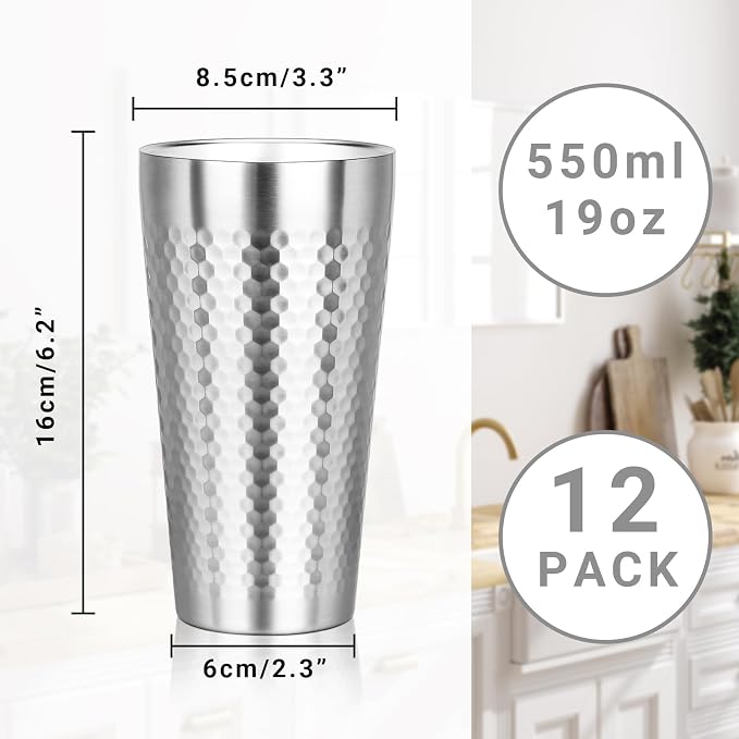 Metal Cup, 19 oz Insulated Tumbler, 12 Pack Double Wall Unbreakable Stackable - Image 2