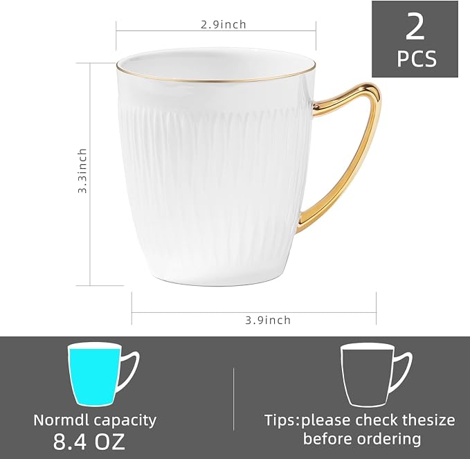 Luxury Bone China Coffee Mug Set of 2, 8oz Lightweight White Fine Bone China - Image 5