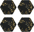 4Pcs Leather Coaster for Drinks Golden Olive Branch Cup Coasters Aesthetic by NONHAI