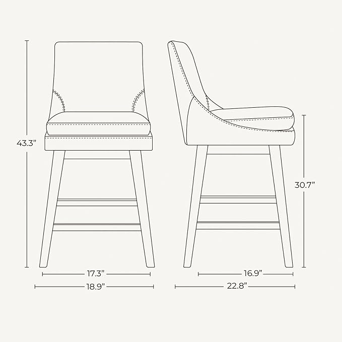 CHITA Bar Height Swivel Barstool with Back Set of 2, FSC Certified Upholstered Bar Stool, 30.7" H Seat Height, Fabric in Ivory