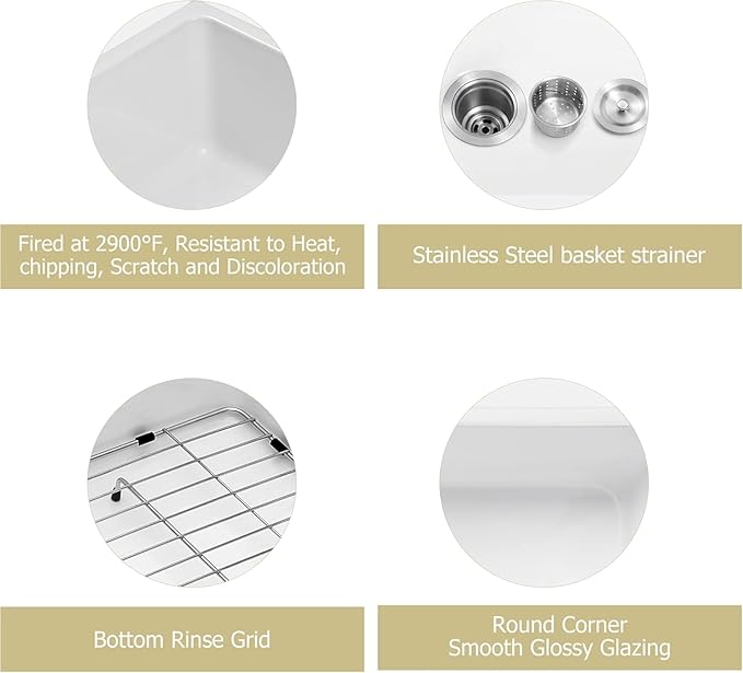 Sarlai White Farm Sink - 24 x 18 Inch Farmhouse Sink White Apron Front Ceramic Porcelain Fireclay Reversible Single Bowl Farm Farmer Sinks Laundry Utility Sinks Basin