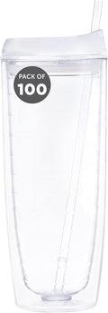 Custom Tall Orbit Acrylic Tumblers 20 oz. Set of 100, Personalized Bulk Pack - Perfect for Iced Coffee, Soda, Other Hot & Cold Beverages - Clear