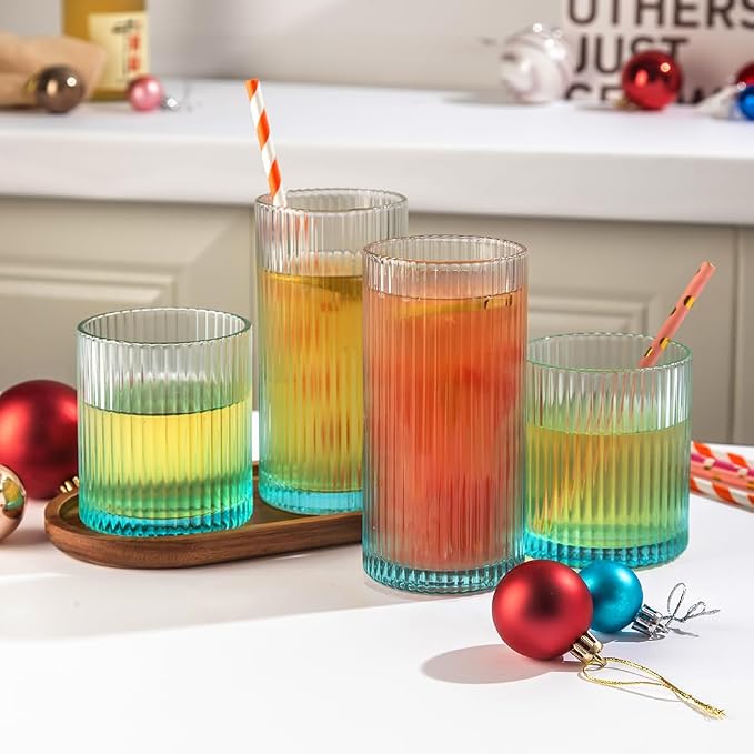 Ribbed Drinking Glasses 8pcs, 12oz and 10oz Glassware, Tumbler Glasses Cup Set - Image 2