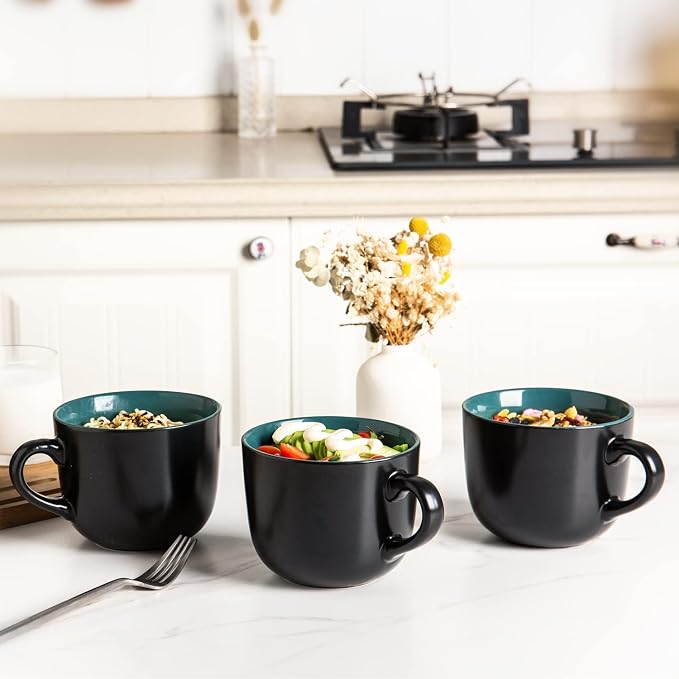 AmorArc 24 oz Soup Mugs with Handles, Jumbo Ceramic Bowls Mugs Set with handles - Image 7