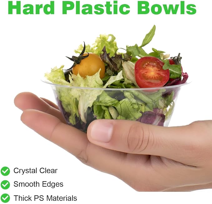 MOACOCK 100 Pack Small Clear Plastic Bowls, 12oz Hard Disposable Salad Bowls - Image 4