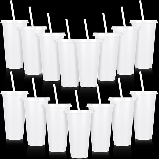 Bokon 15 Sets Tumbler with Straw and Lid Bulk 24 oz Reusable Plastic Cups to Go by Bokon