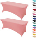 2Pack 6FT Table Cloth for Rectangular Fitted Events Stretch Pink Table Covers Washable Spandex Tablecloth Protector for Party, Wedding, Cocktail, Banquet, Festival