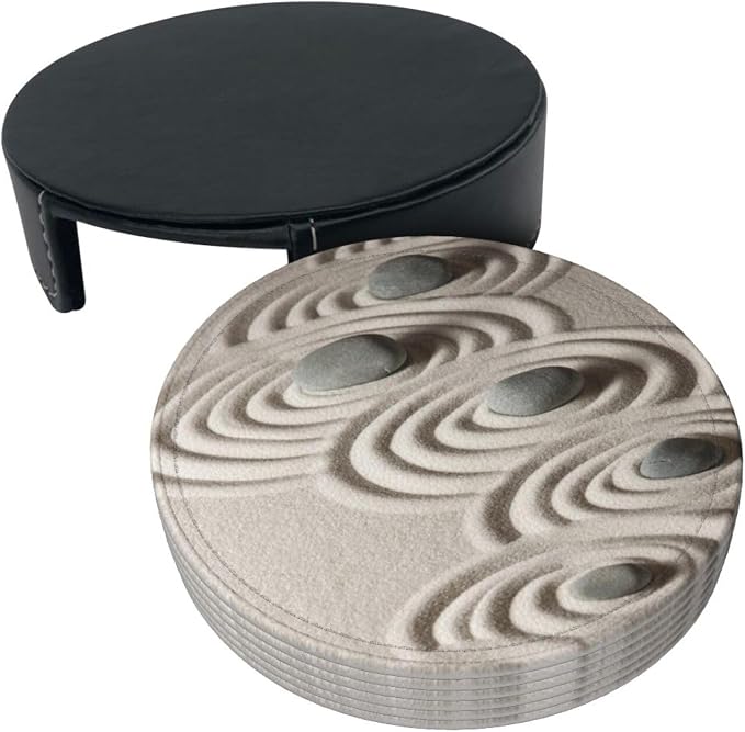 6 Pcs Japanese Zen Garden Meditation Stone Leather Coasters - Image 4
