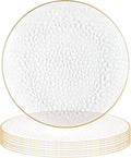 PARTY BARGAINS 13-Inch Charger Plates - 8 Pack, Hammered Clear Gold Rim, Heavy-Duty Disposable Chargers for Elegant Dining - Ideal for Weddings and Formal Events