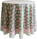 ATOSII Roma Green 100% Cotton Round Tablecloth, Handblock Print Floral Table Cloth for Kitchen Dining Linen I Parties, Weddings, Outdoors, Spring Summer Decor I 60" Inches Round