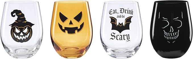 Oneida Barware, Vintro Halloween Stemless Wine Glasses, Dishwasher Safe by Oneida