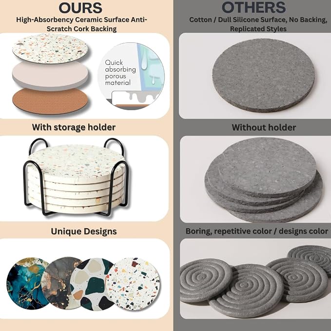 Terrazzo Coasters Set of 6, Colorful Boho Absorbent Ceramic Coasters | Speckled - Image 8