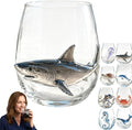 Artisanal Blue Ringed Octopus Glassware, 3D Ocean Glass Wine Glass，Shark | by Unknown