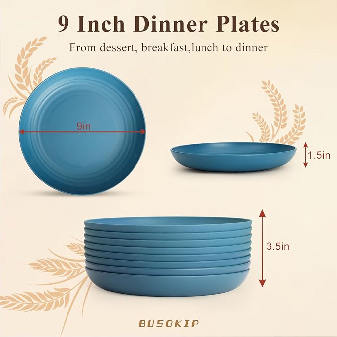 Dinner Plates 9 Inch, Plastic Plates Reusable, Unbreakable Wheat Straw Plates - Image 2