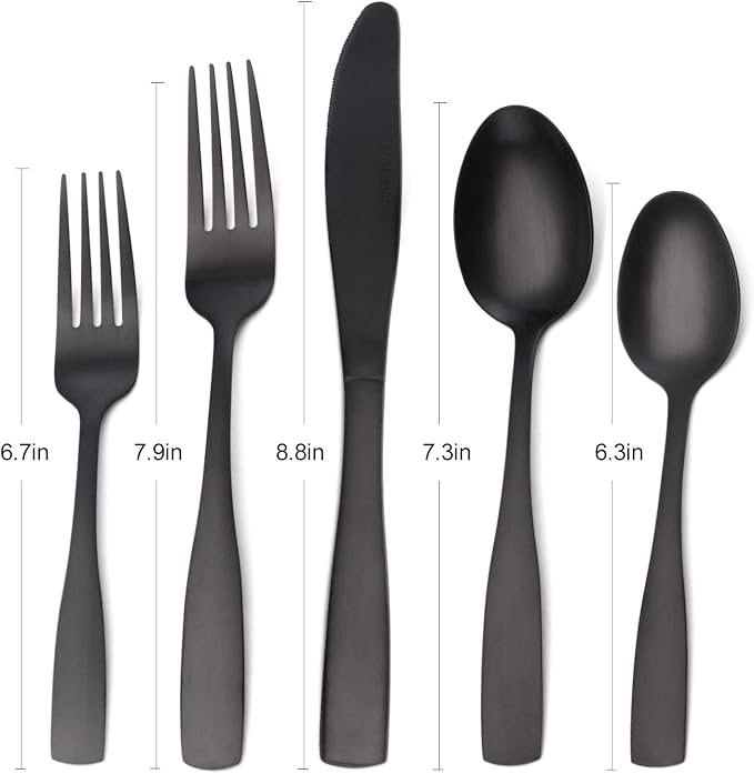 Matte Black Silverware Set, Satin Finish 20-Piece Stainless Steel Flatware set - Image 2
