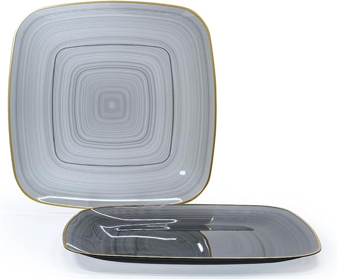 " OCCASIONS " 50 Plates Pack (25 Guests)-Wedding Party Disposable Plastic Plate Set -25 x 10'' Dinner + 25 x 7'' Salad & Dessert plates (Belize Square in Black & Gold)