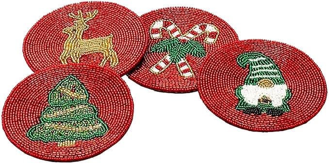 Folkulture Cute Coasters, Waterproof, Boho Table Décor | Holiday Magic Beaded - Image 2