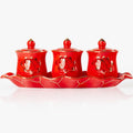 QINLANG Red Buddhist 3 Altar Cups Set, Buddha Water Cup Set of 3, Ceramic Holy by QINLANG