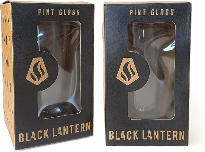Black Lantern Pint Glasses Set of 2 – Double Exposure Bear Pint Glasses for Craft Beer Enthusiasts - Set of Two 16oz. Glasses