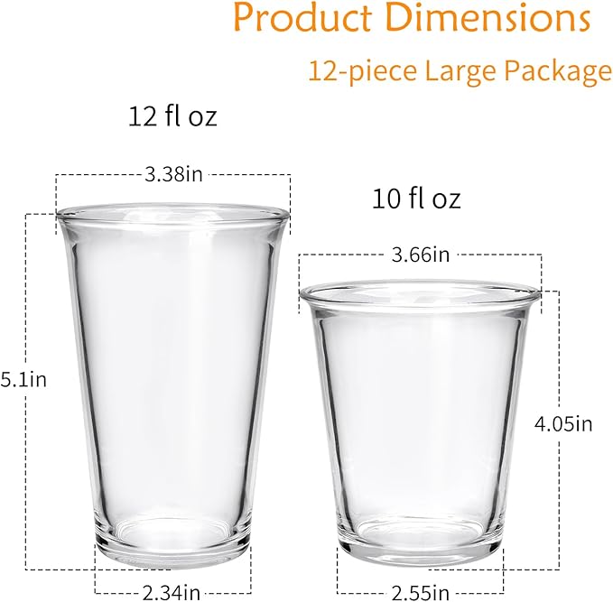 12 Pack Highball Glasses Set, 12 oz & 10 oz Stackable Thick Glass Cups | - Image 3