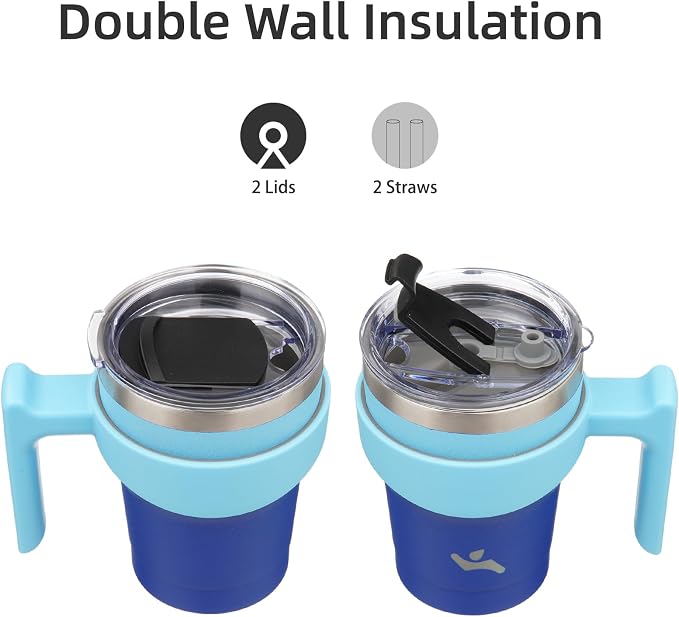 Konokyo 10 oz Tumbler with Handle and Straw, Insulated Travel Mug | Sky; - Image 3