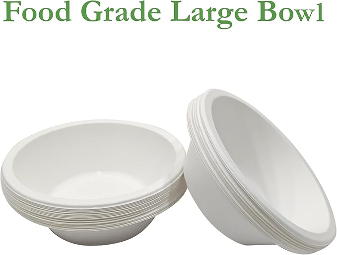 12 oz. Compostable Paper Bowls [100-Pack] - Eco-Conscious Disposable Soup Bowls Made of Sugarcane Fiber Bagasse, Microwave, Refrigerator-Safe - Heavy Duty Paper Plates for Dinner