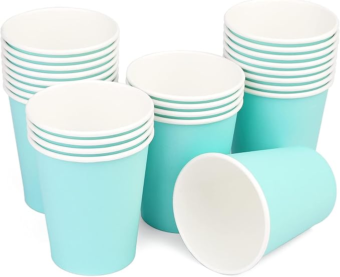 25 Pack 8 oz Disposable Paper Cups, Light Blue Paper Coffee Cups | Beverage by BALDCC