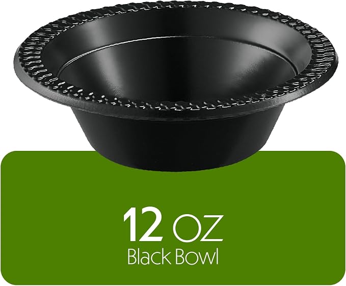 PLASTICPRO 200 PCS Black Plastic Bowls Light Weight 12 oz Plastic Soup Bowls - Image 7