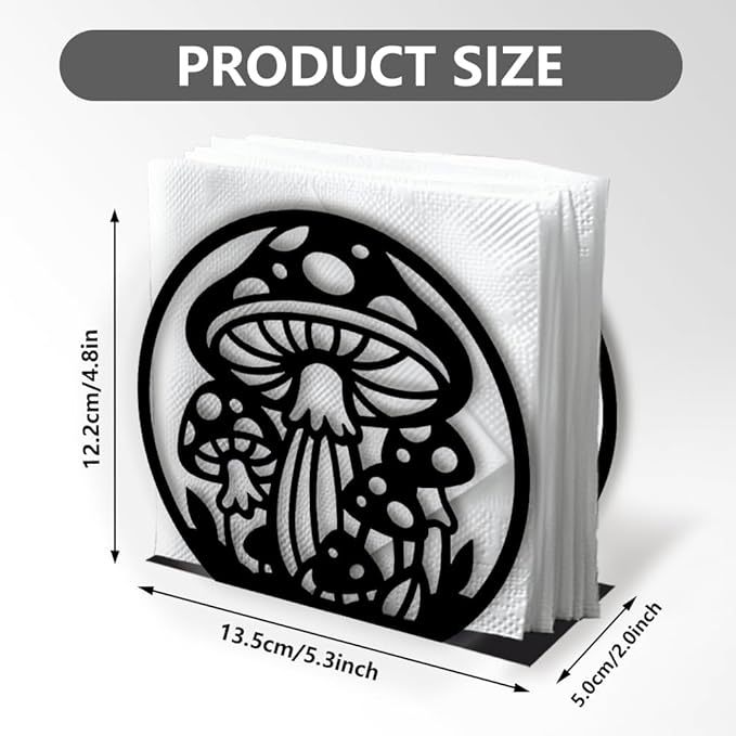 Mushroom Decorative Black Metal Napkin Holder for Table, 5.3" x 4.8" x 2" Mushroom Plant Standing Napkin Holder for Home Kitchen Restaurant Picnic Party Coffee Bar Dining Room