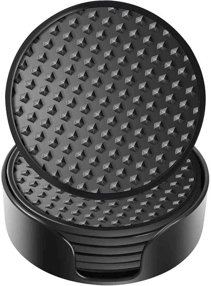 Silicone Coasters 6 Pack with Holder, Drink Coasters Set by Brillirare