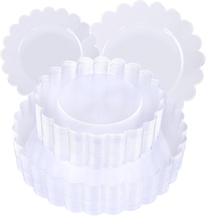100Pcs Clear Scalloped Plastic Plates by supernal