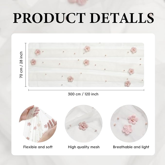 Artoid Mode Pink Flower Pearl White Gauze Table Runner 10FT, Seasonal Sheer - Image 7