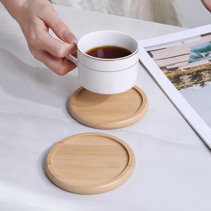 Bamboo 4 inch coaster [12pcs] Coasters with Holder - Drinking Coasters - Cup Mat for Drinks - Live for Hot or Cold Drink - Non-slip and non-stick,Suitable for Kinds Cups and Living Room Decor