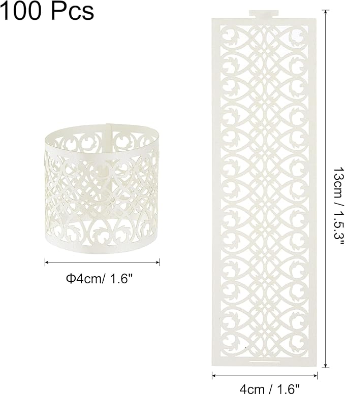 uxcell 100Pcs Napkin Rings Laser Cut Foil Paper, Napkin Holder Hollow Napkin Bands for Weddings Party Serviette Table Decoration Restaurant (Beige, 5.3 x 1.6)