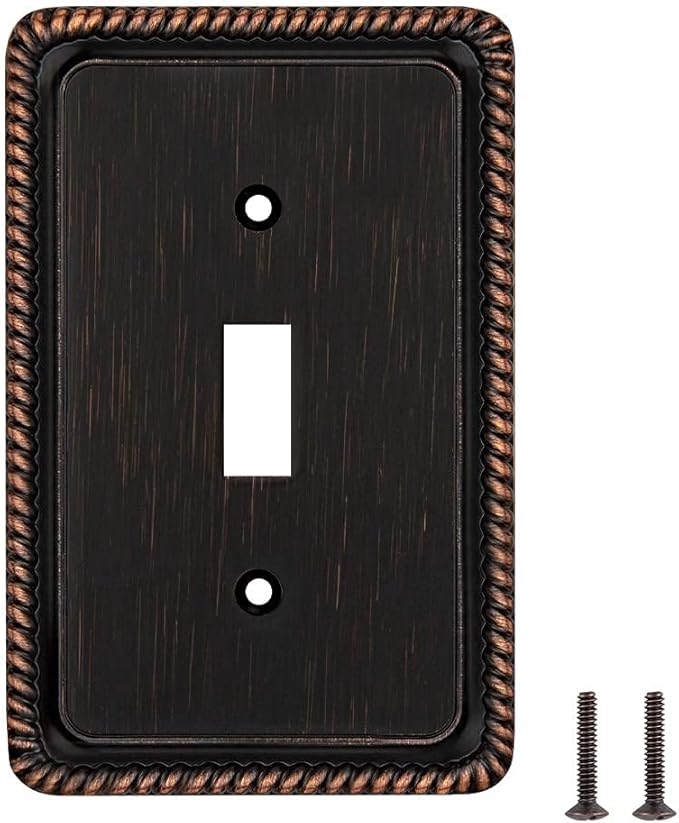 Henne Bery Rope Edge Decorative Wall Plate Switch Plate Outlet Cover (Single Toggle, 3 Pack, Aged Bronze)