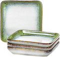 HENXFEN LEAD Small Square Ceramic Plates 6.3 Inch – Dessert, Appetizer & Snack Plates Microwave & Dishwasher Safe – Set of 4, Reactive Glaze Green